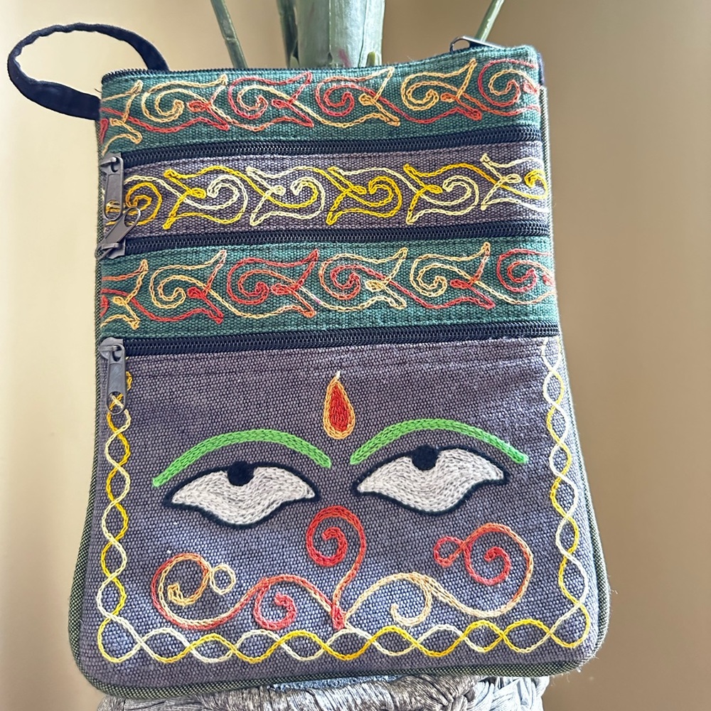 Buddhist embroided crossbody bag